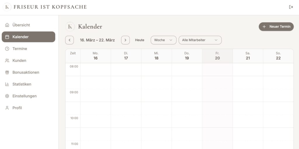 Beispiel Adminbereich mit Kalender